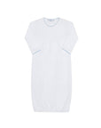 Personalized White Baby Gown with Blue Picot Trim
