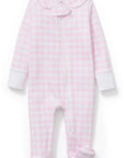 Personalized Pima Ruffle Collar Romper in Pink Gingham (0-3 mo.)