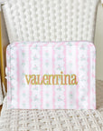 Ribbon Floral Pink Large Roadie Pouch Bag
