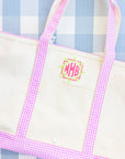 Gingham Pink Trim Maxi Tote Coated Canvas