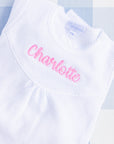 Personalized White Baby Gown with White Picot Trim | 0-3m