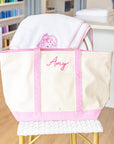 Gingham Pink Trim Maxi Tote Coated Canvas