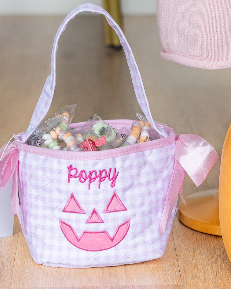 Personalized Pink Gingham Mini Trick or Treat Bucket