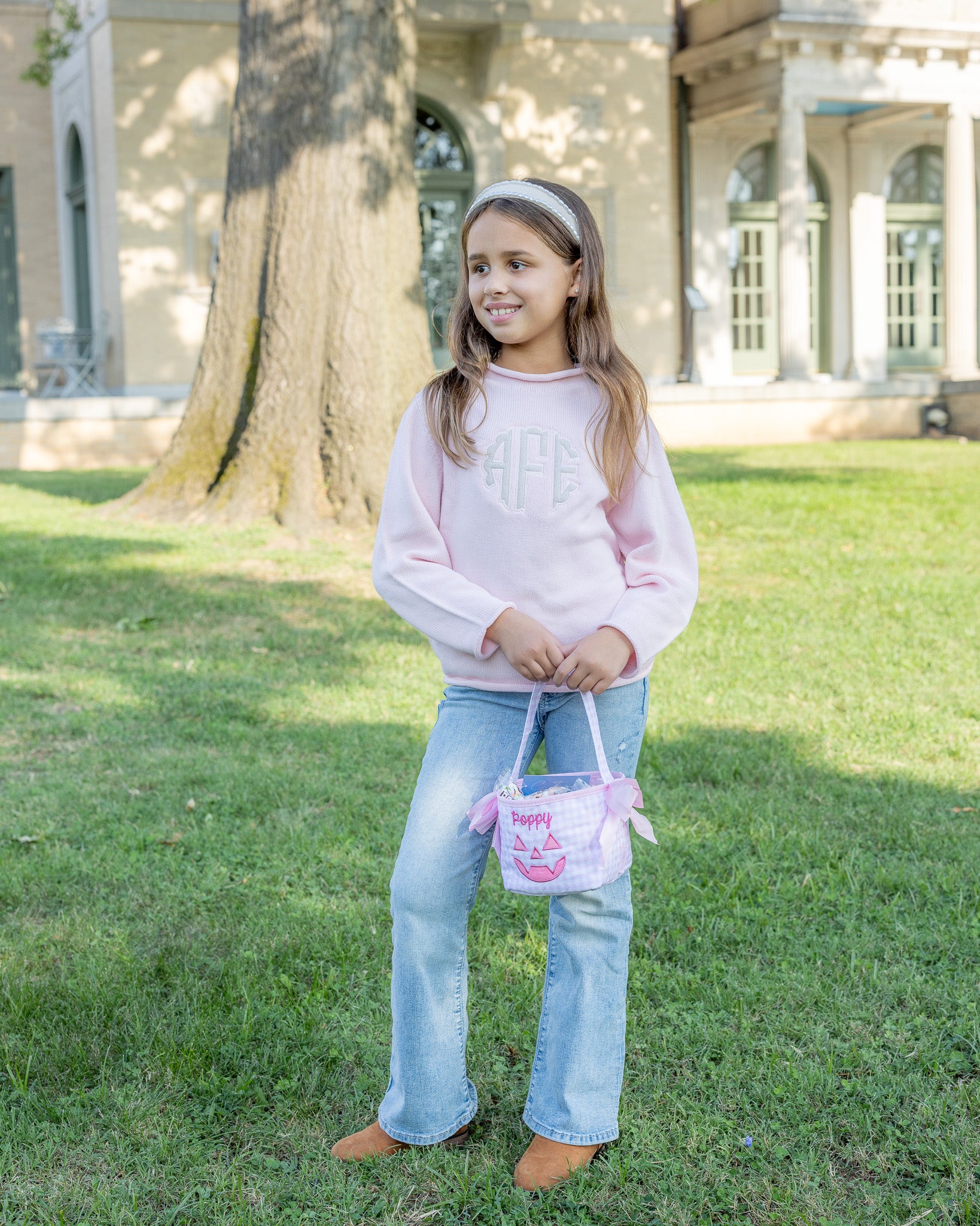 Personalized Pink Gingham Mini Trick or Treat Bucket