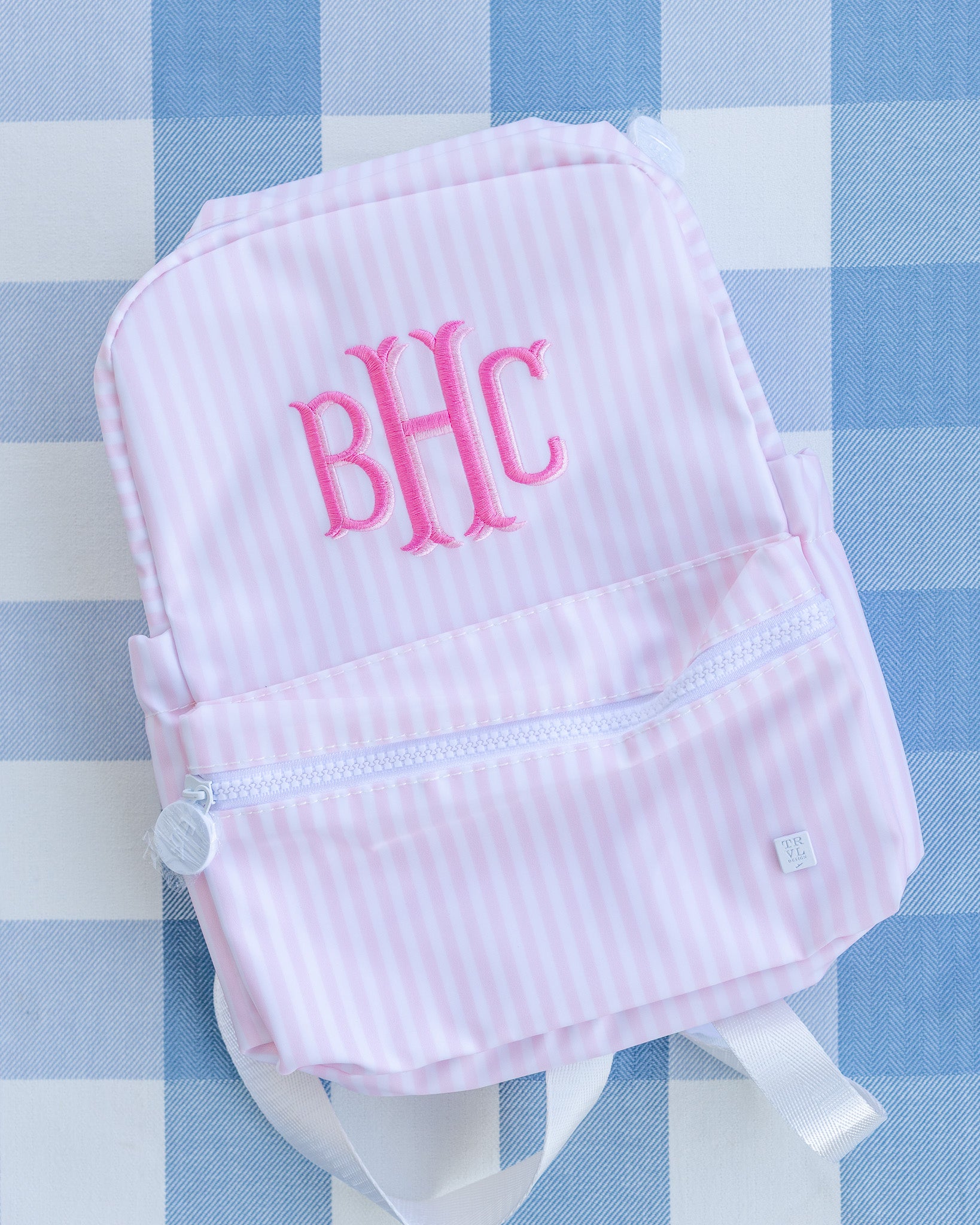 Personalized Pink Stripe Backpack | Embroidered Mini Backpack with Name or Monogram