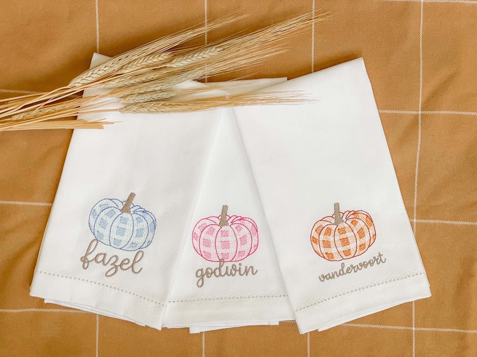Gingham Pumpkin Personalized Guest Towel