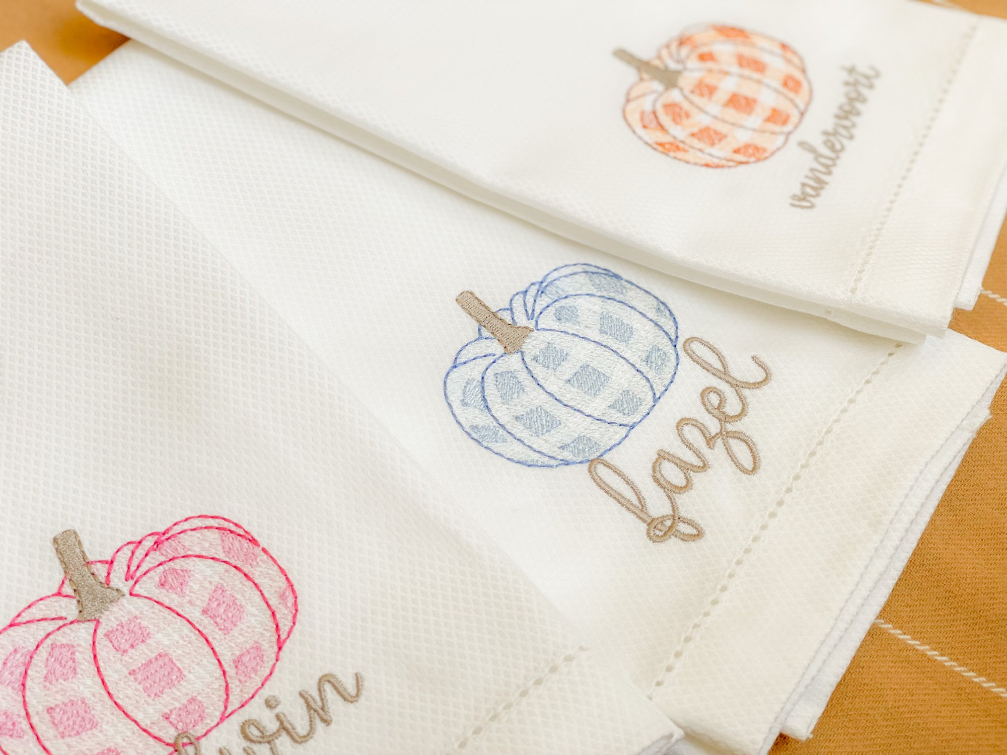 Gingham Pumpkin Personalized Guest Towel