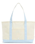 Natural with Gingham Mist Trim TRVL Medium Tote Coated Canvas