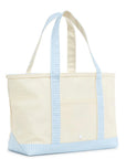 Natural with Gingham Mist Trim TRVL Medium Tote Coated Canvas