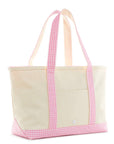 Natural with Gingham Pink Trim TRVL Medium Tote Coated Canvas