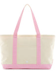 Natural with Gingham Pink Trim TRVL Medium Tote Coated Canvas