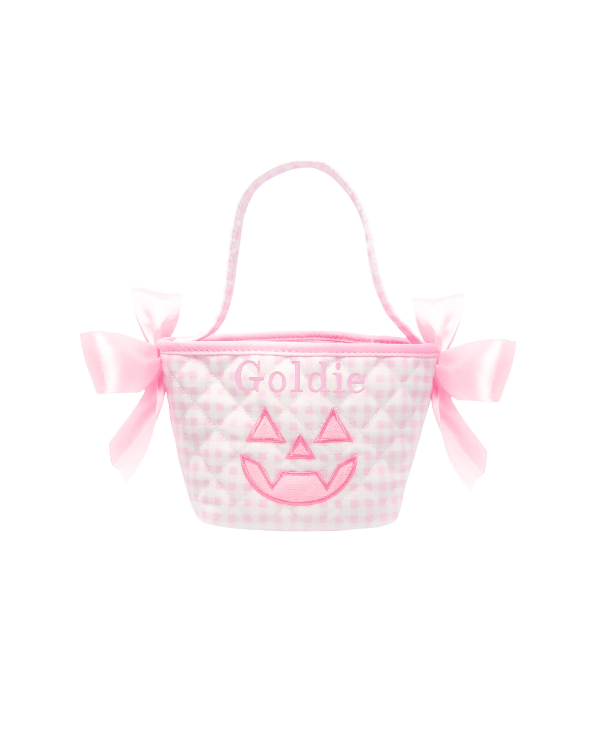 Personalized Pink Gingham Mini Trick or Treat Bucket