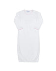 Personalized White Baby Gown with Pink Picot Trim | 0-3m