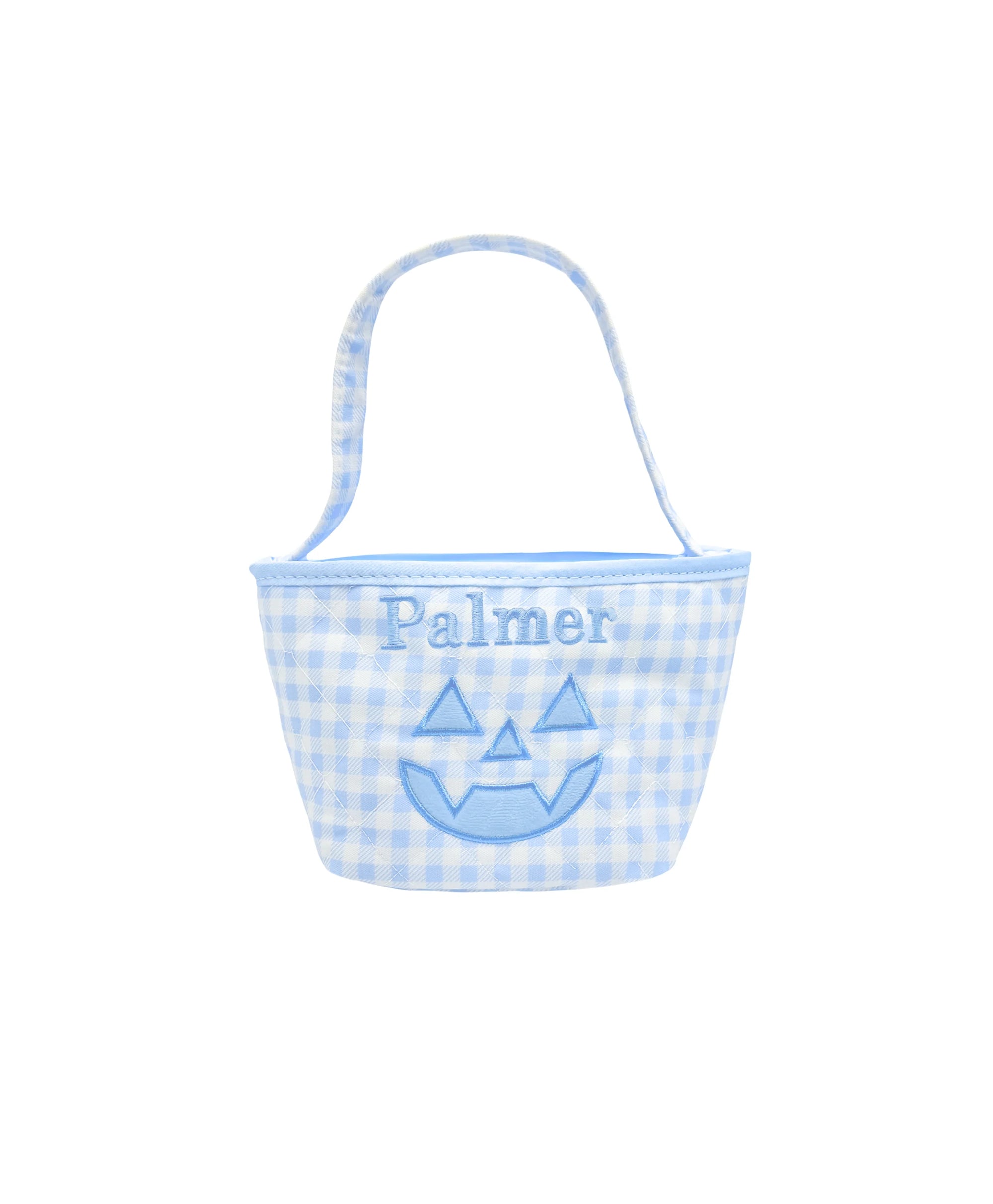 Personalized Blue Gingham Mini Trick or Treat Bucket