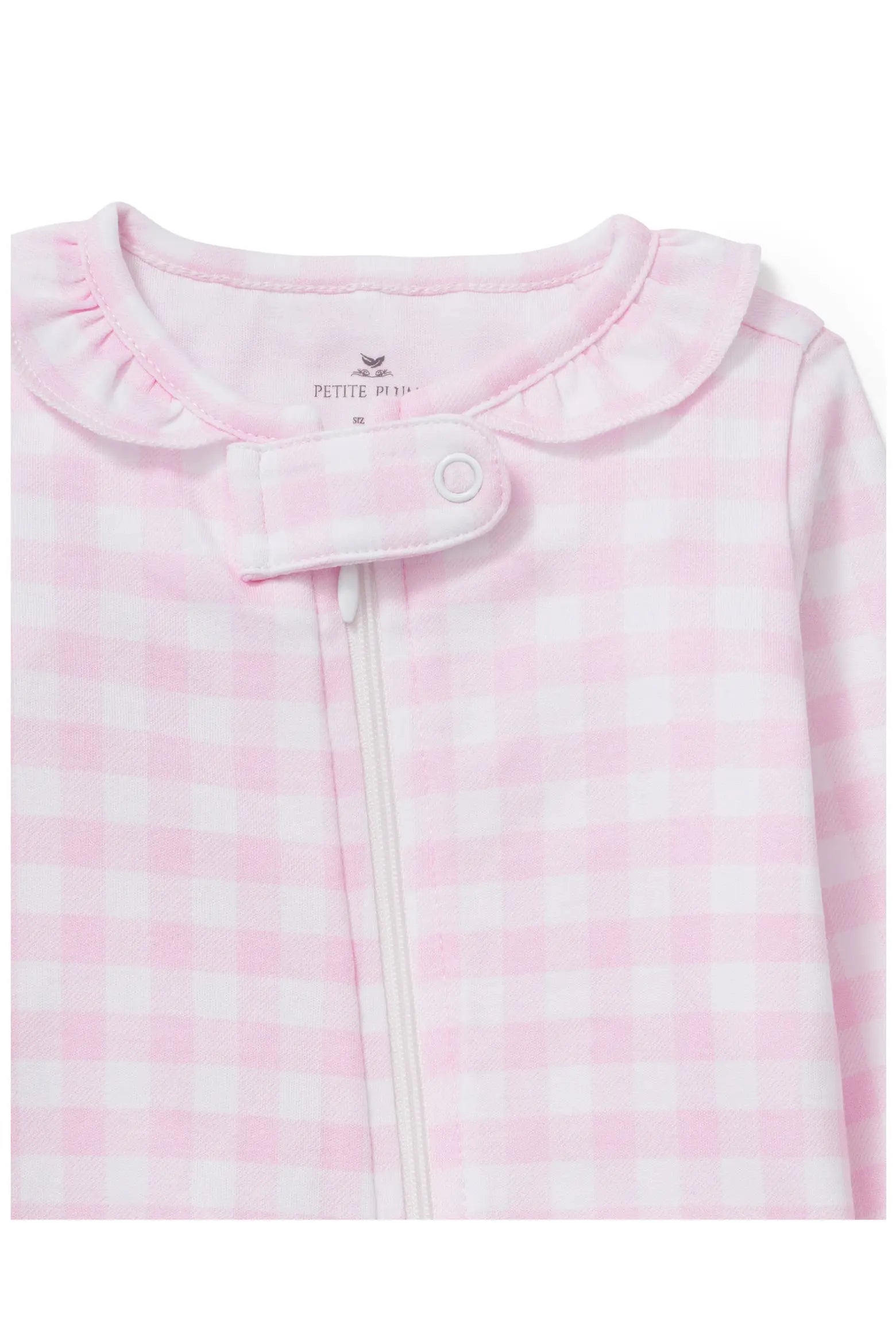 Personalized Pima Ruffle Collar Romper in Pink Gingham (0-3 mo.)