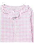 Personalized Pima Ruffle Collar Romper in Pink Gingham (0-3 mo.)