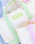 Gingham Leaf Trim Mini Tote Coated Canvas