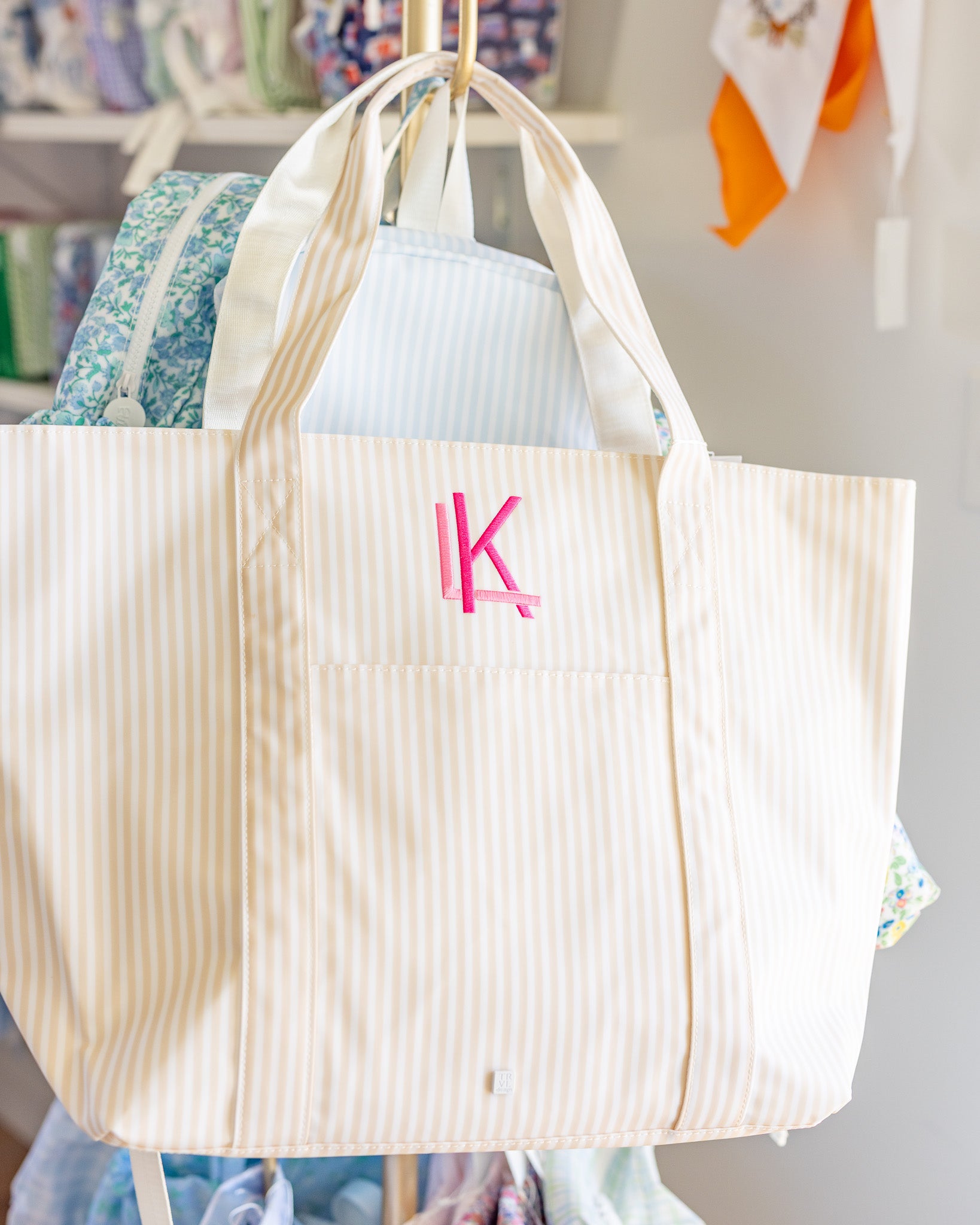 Pimlico Stripe Sand Quilted Wipeable Canvas Go Go Tote