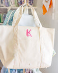 Pimlico Stripe Sand Quilted Wipeable Canvas Go Go Tote