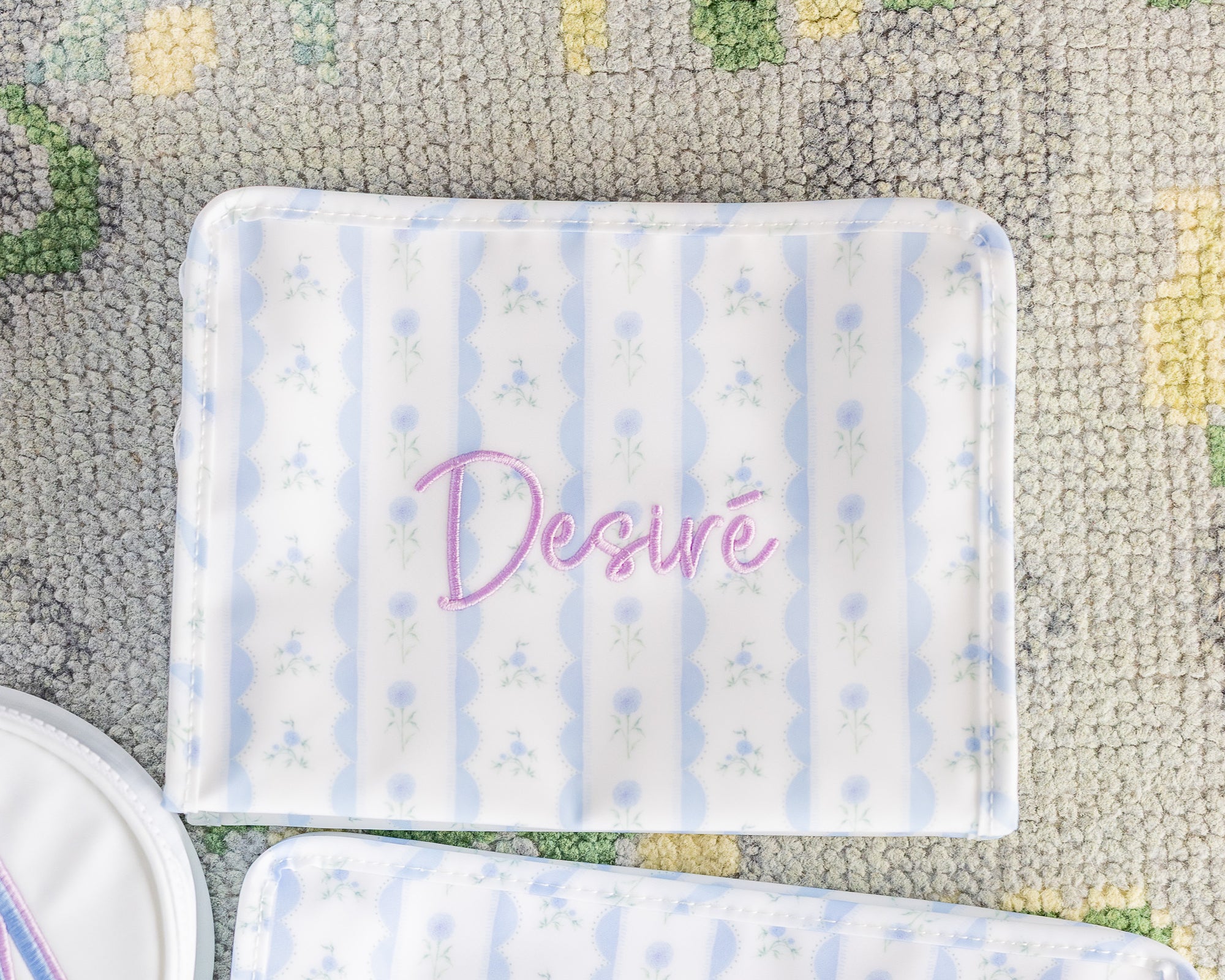 Ribbon Floral Blue Medium Roadie Pouch