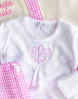 Personalized White Baby Gown with Pink Picot Trim | 0-3m