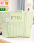 Pimlico Stripe Sage Personalized Jumbo Tote