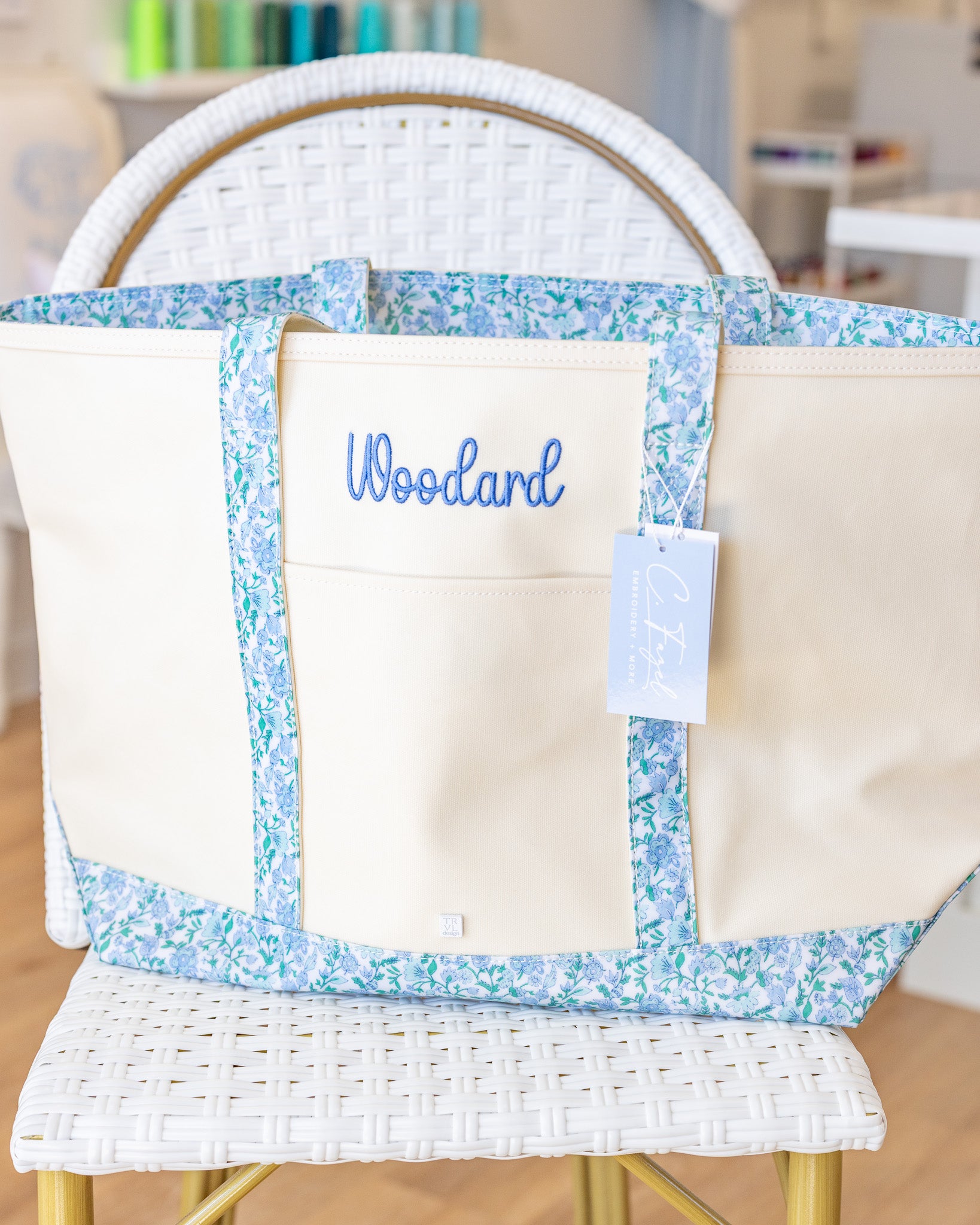 Hamptons Floral Trim Maxi Tote Coated Canvas