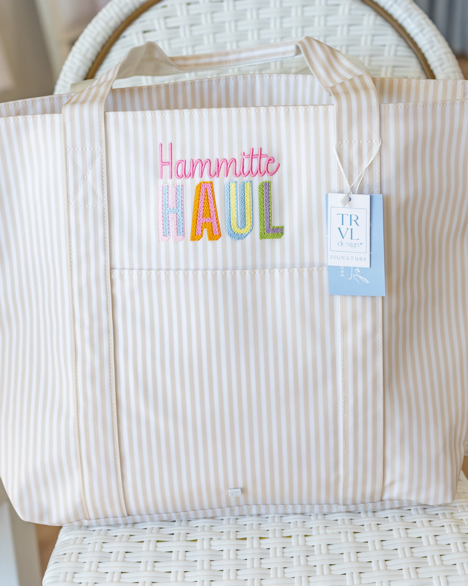 Pimlico Stripe Sand Quilted Wipeable Canvas Go Go Tote
