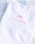 Personalized White Baby Gown with Pink Picot Trim | 0-3m