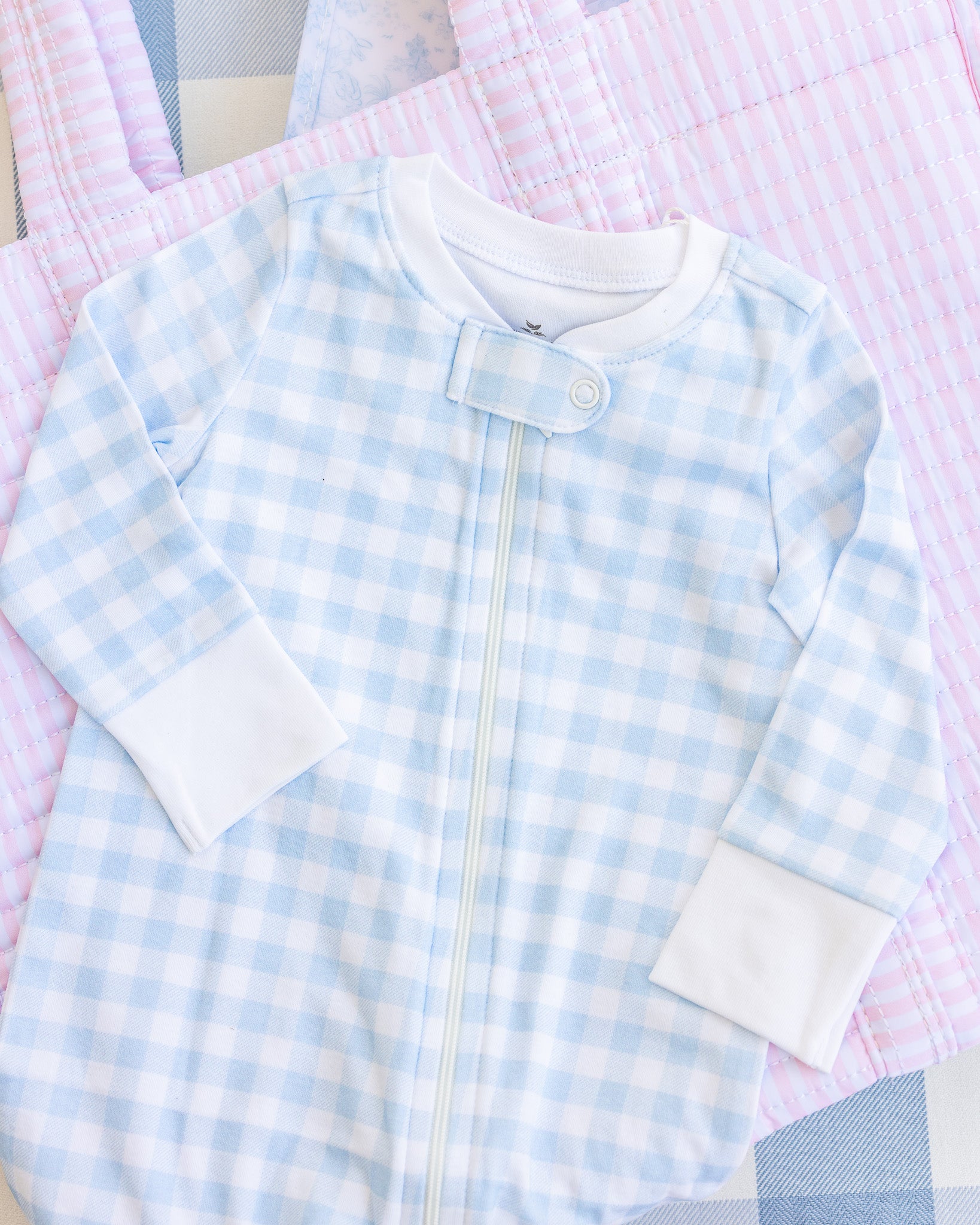 Personalized Pima Romper in Blue Gingham (0-3 mo.)