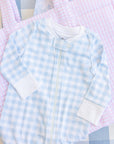 Personalized Pima Romper in Blue Gingham (0-3 mo.)