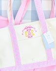 Gingham Pink Trim Mini Tote Coated Canvas