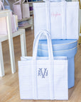 Pimlico Stripe Blue Quilted Wipeable Canvas Go Go Tote