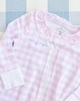 Personalized Pima Romper in Blue Gingham (0-3 mo.)