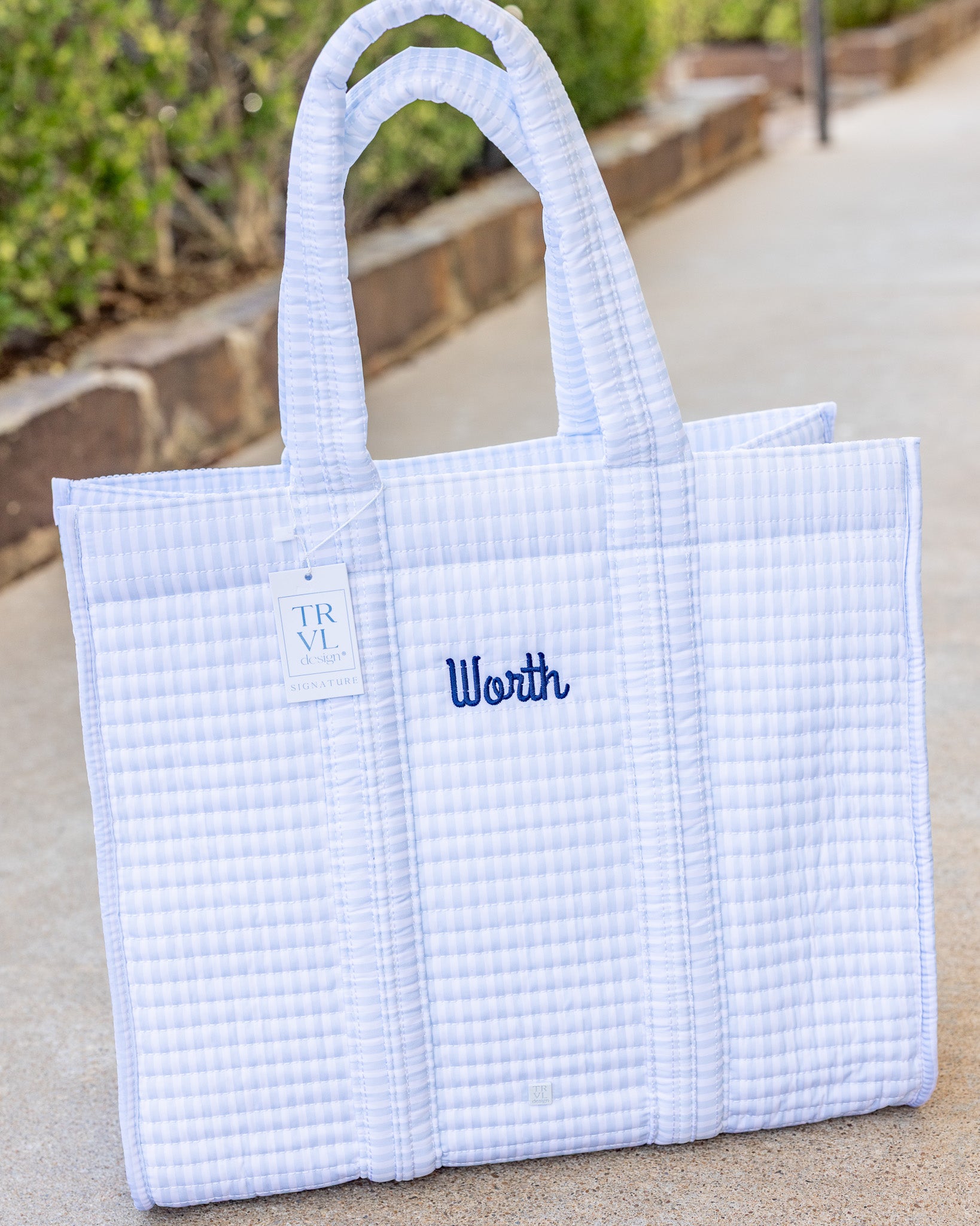 Pimlico Stripe Blue Quilted Wipeable Canvas Go Go Tote