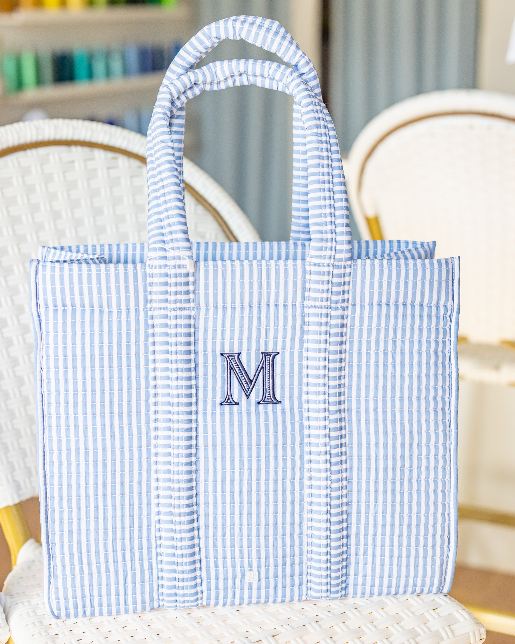 Pimlico Stripe Chambray Quilted Wipeable Canvas Go Go Tote