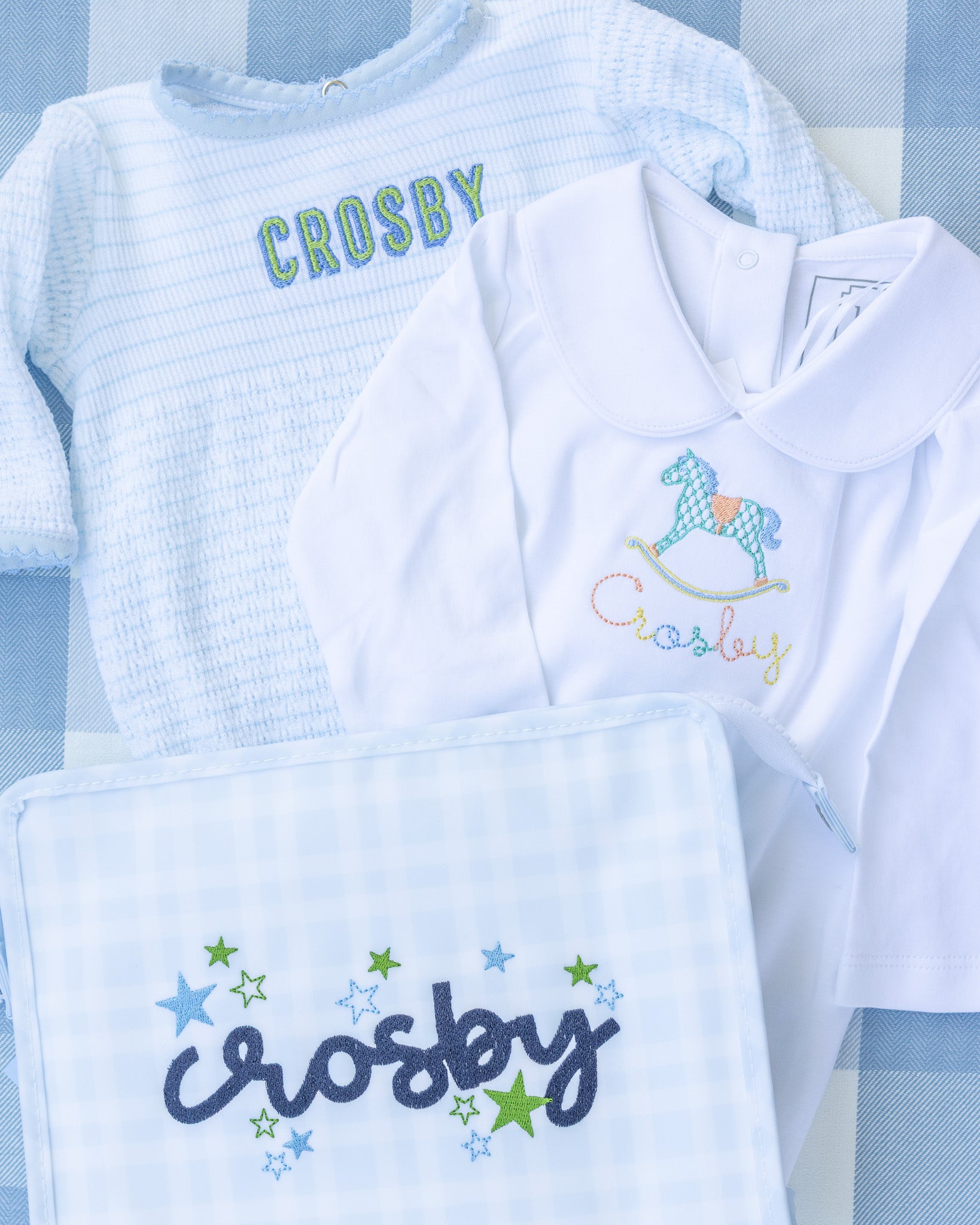 Pimlico Plaid Blue Personalized TRVL Jumbo Tote