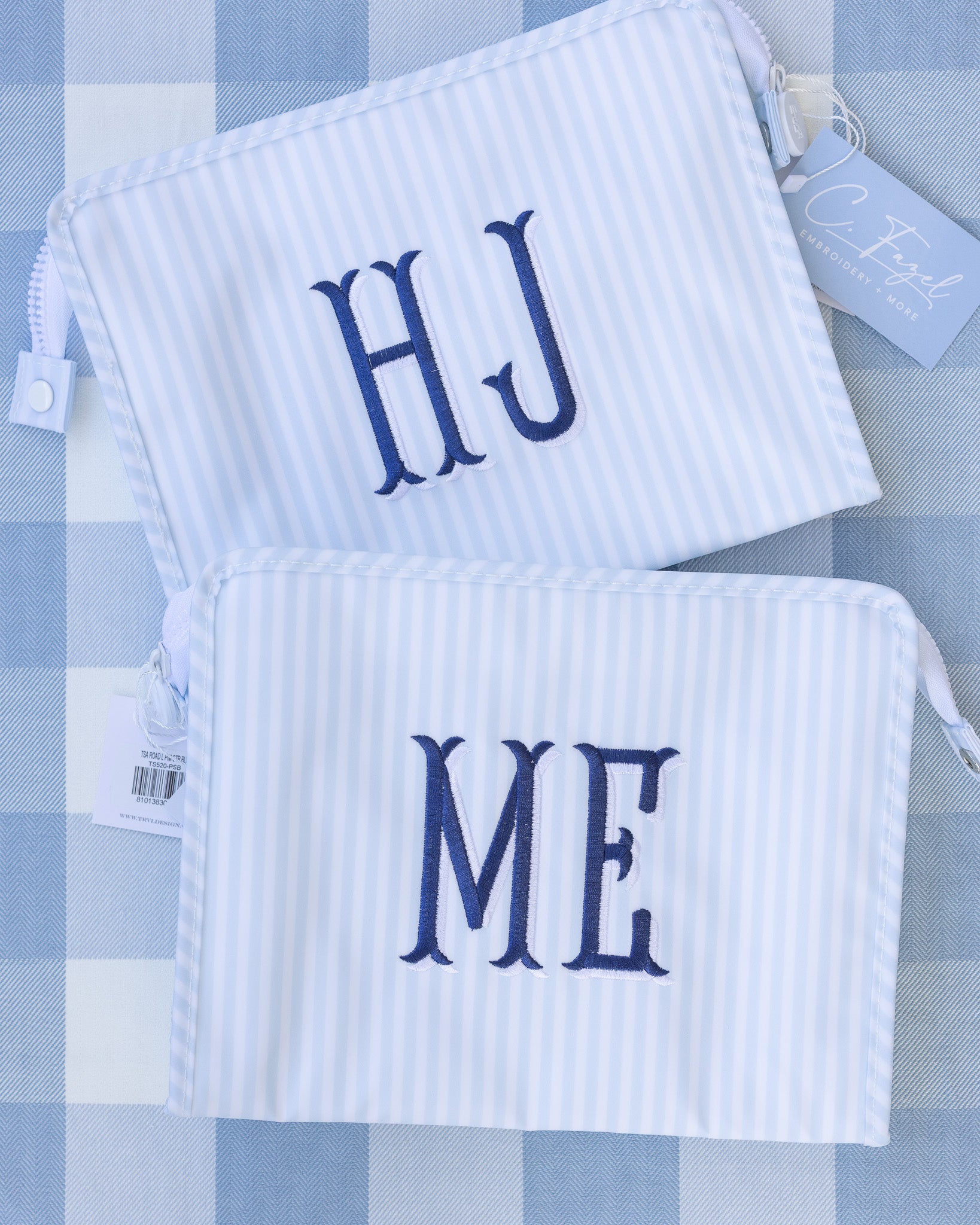 Pimlico Stripe Blue Personalized Small Roadie Pouch