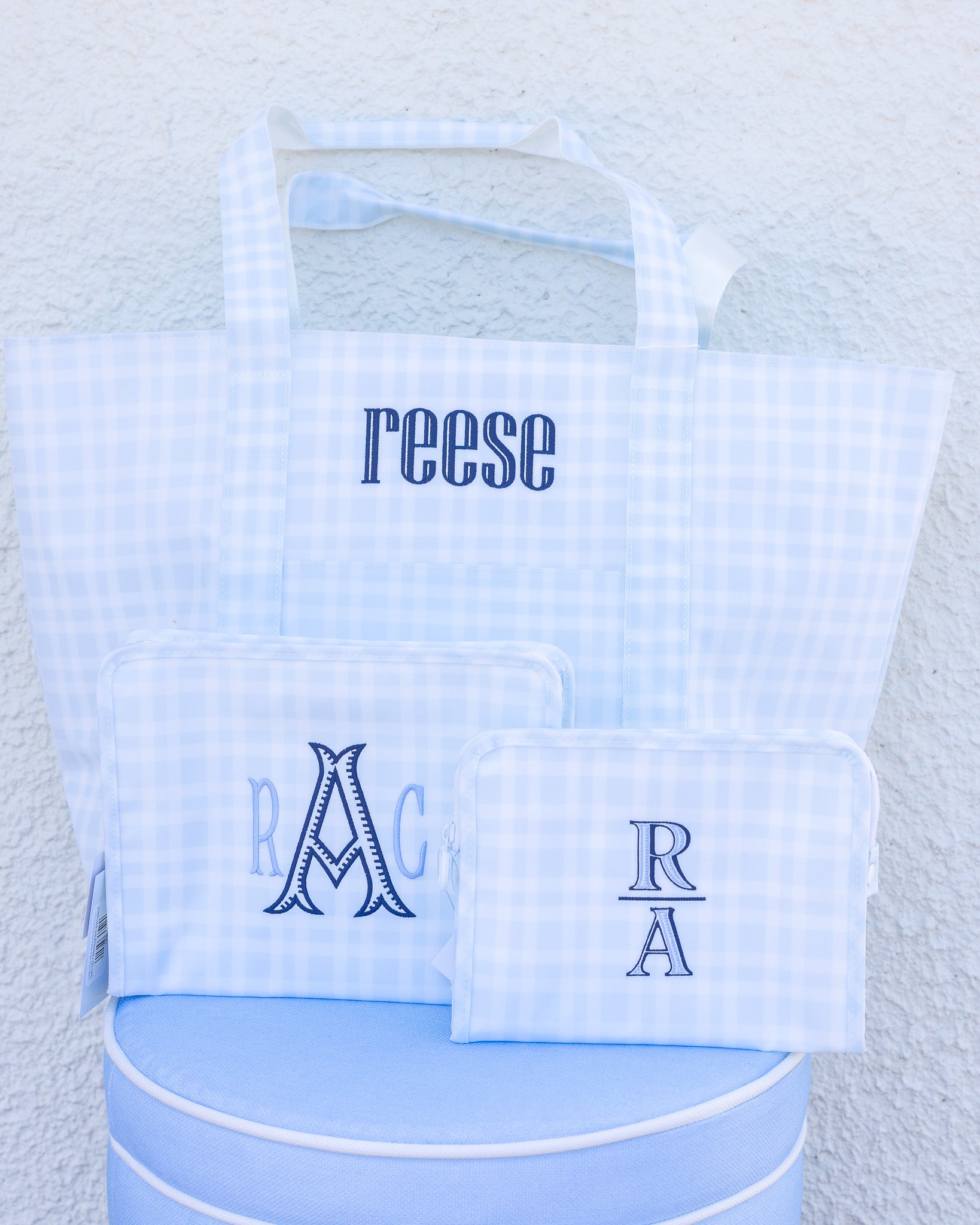 Pimlico Plaid Blue Personalized TRVL Jumbo Tote