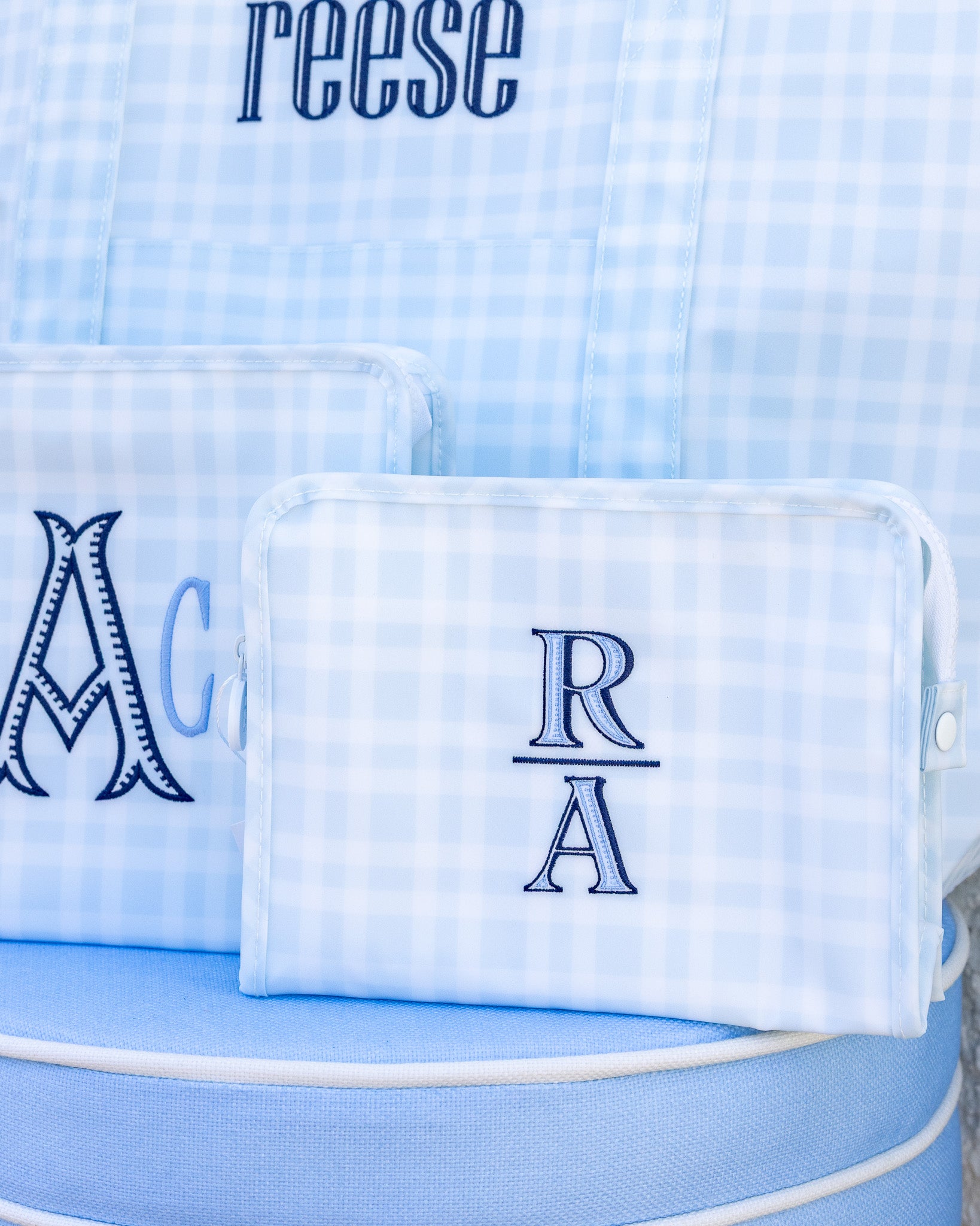 Pimlico Plaid Blue Personalized TRVL Jumbo Tote