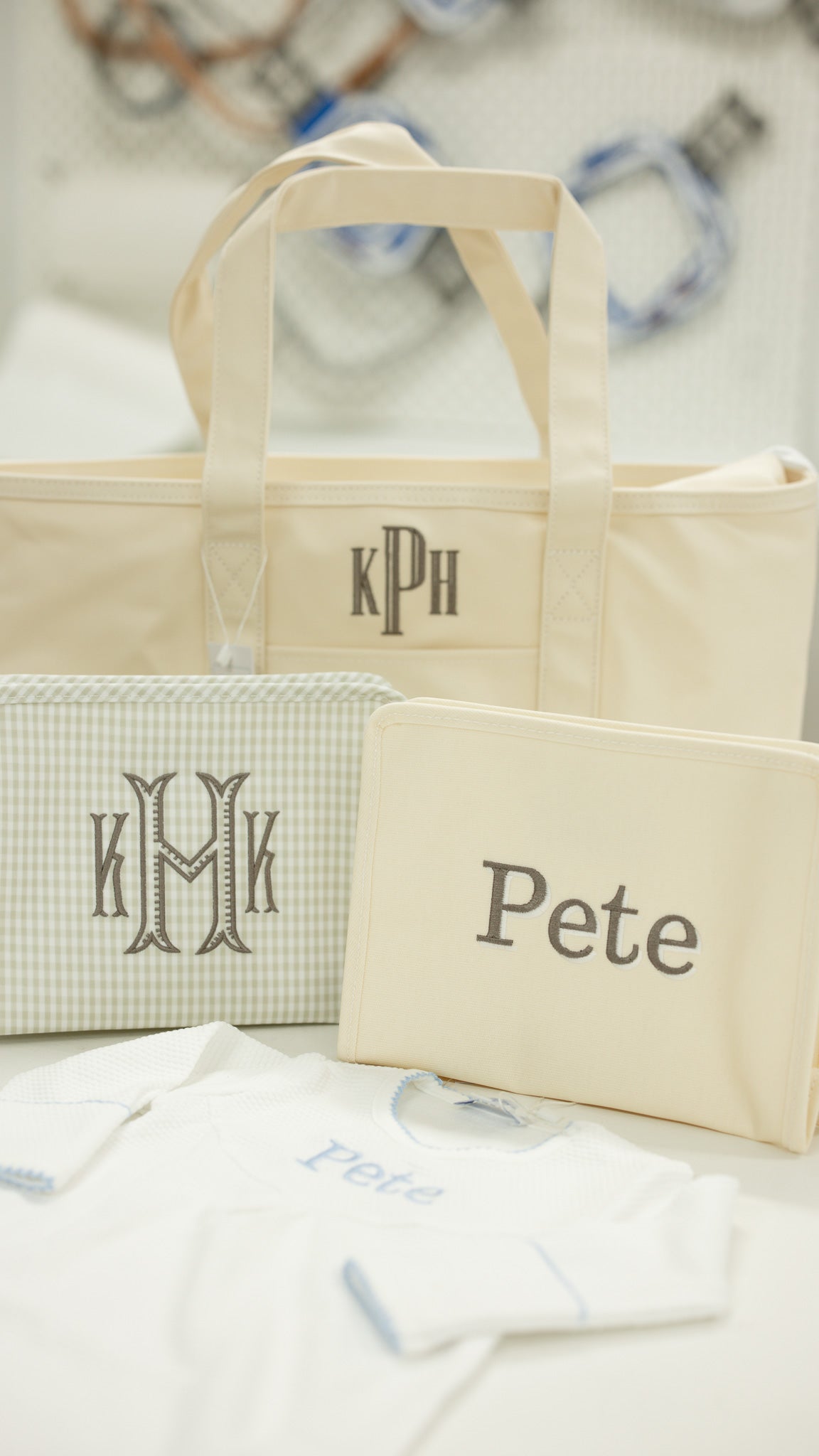 Gingham Pearl Grey Personalized TRVL Jumbo Tote