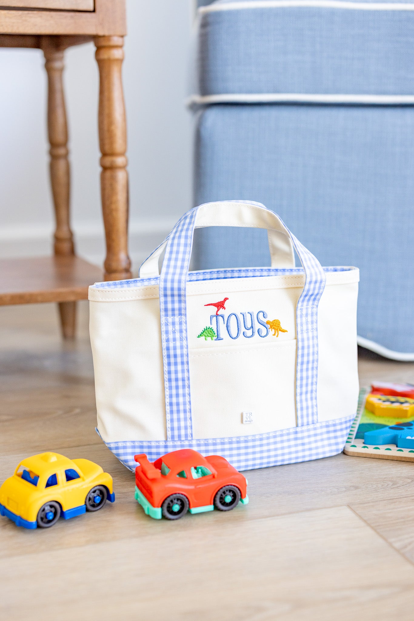 Gingham Lilac Trim TRVL Mini Tote Coated Canvas