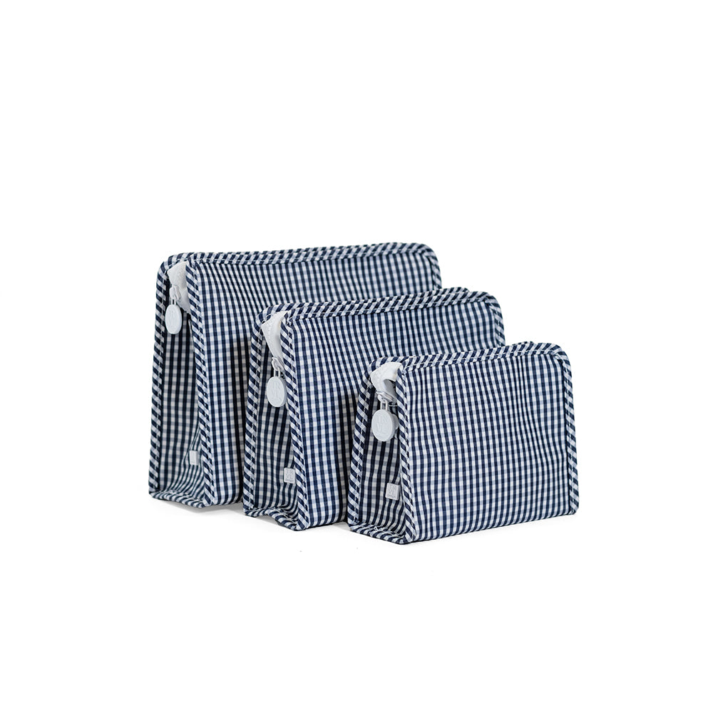 Gingham Navy Large Roadie Pouch Bag