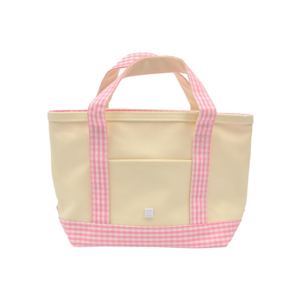 Gingham Pink Trim Mini Tote Coated Canvas