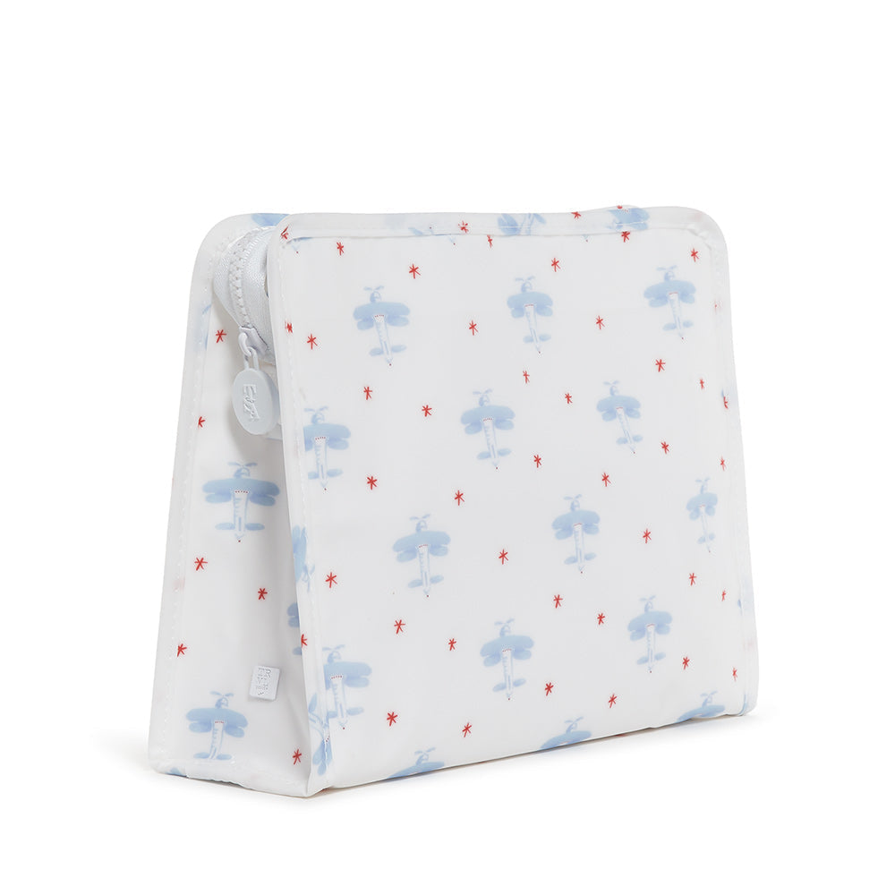 kids travel pouch with airplane pattern on a white background
