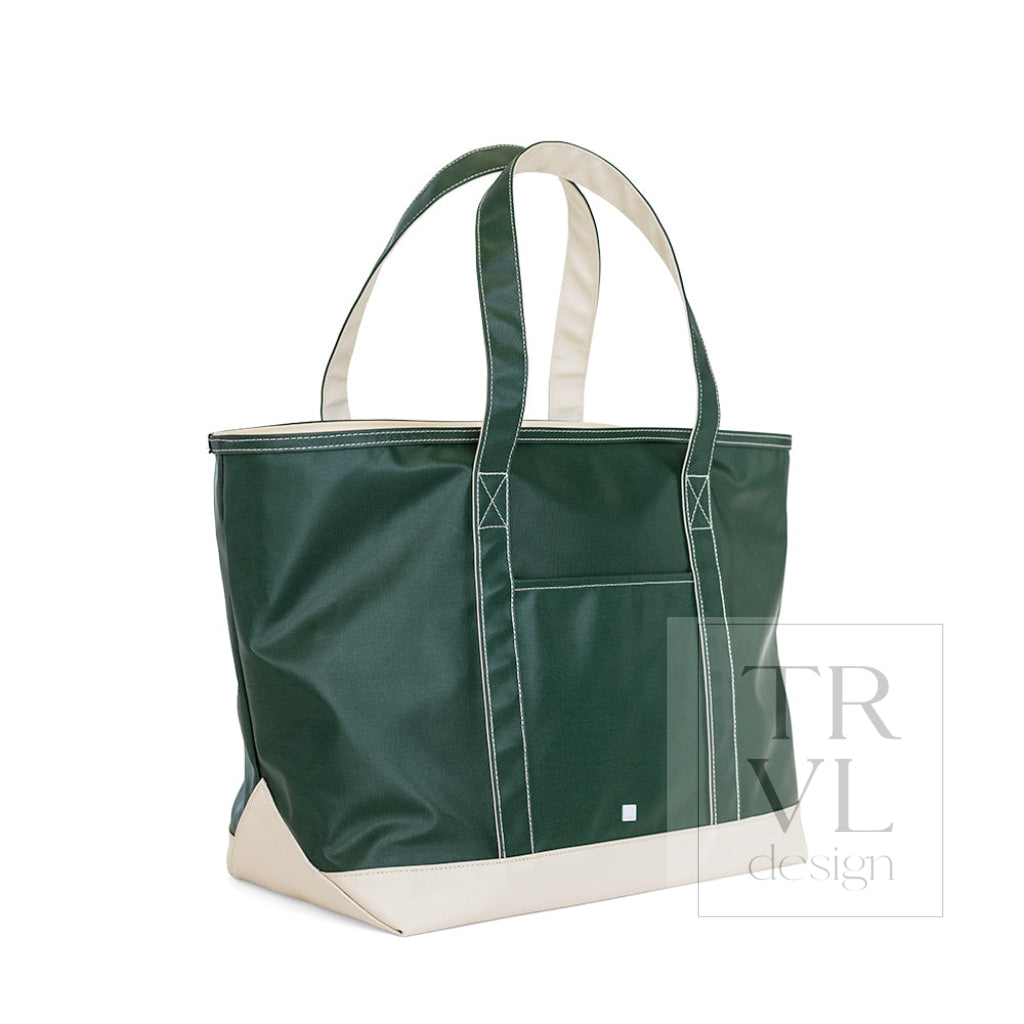Two Tone Heritage Green Coated Canvas Maxi Tote
