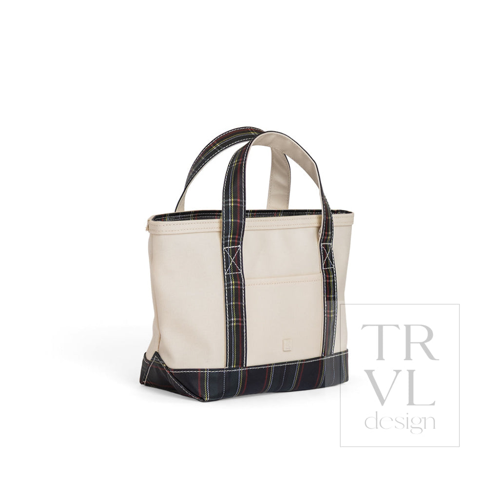 Coated Canvas Natural with Cambridge Plaid Trim Mini Tote