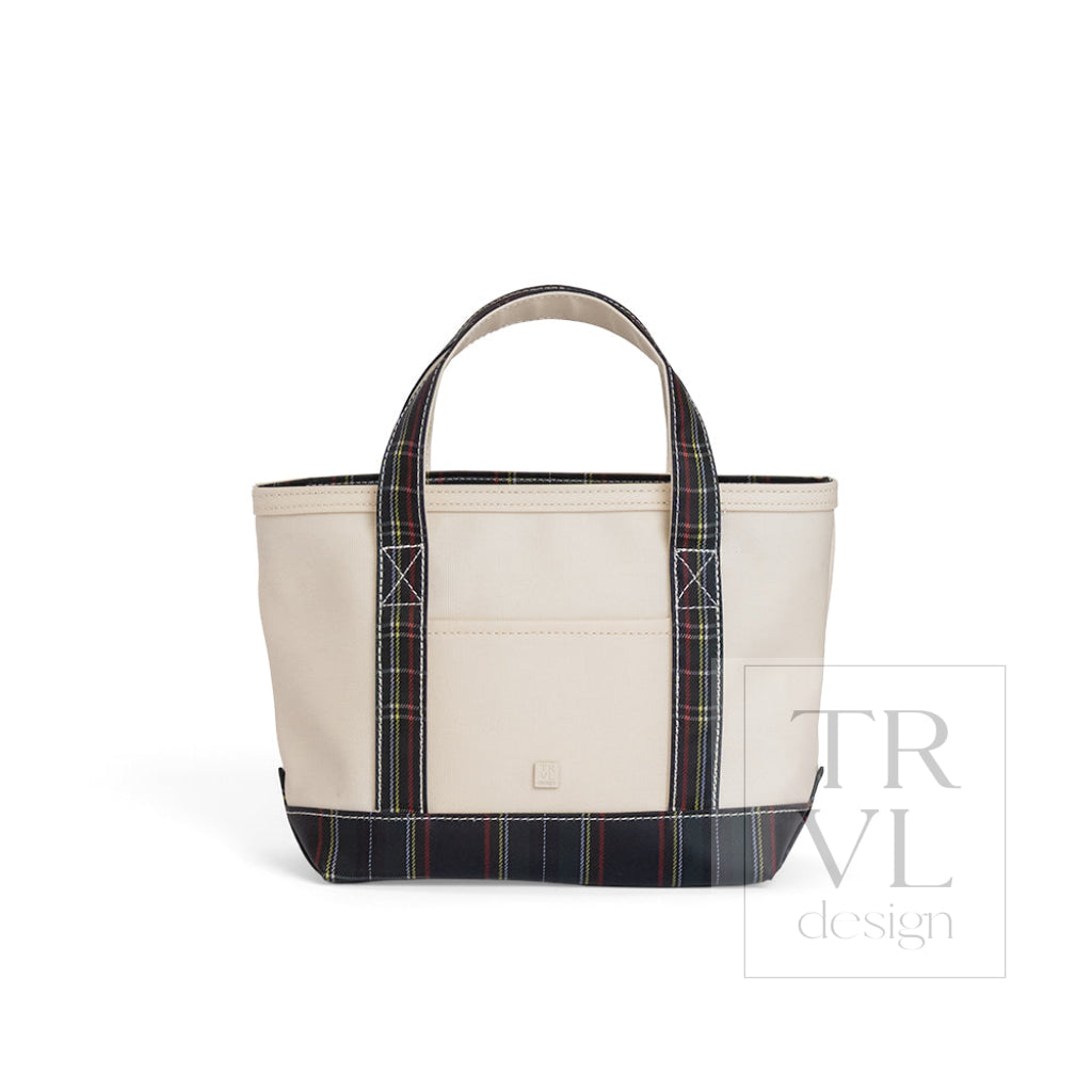 Coated Canvas Natural with Cambridge Plaid Trim Mini Tote