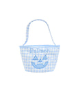Personalized Blue Gingham Mini Trick or Treat Bucket